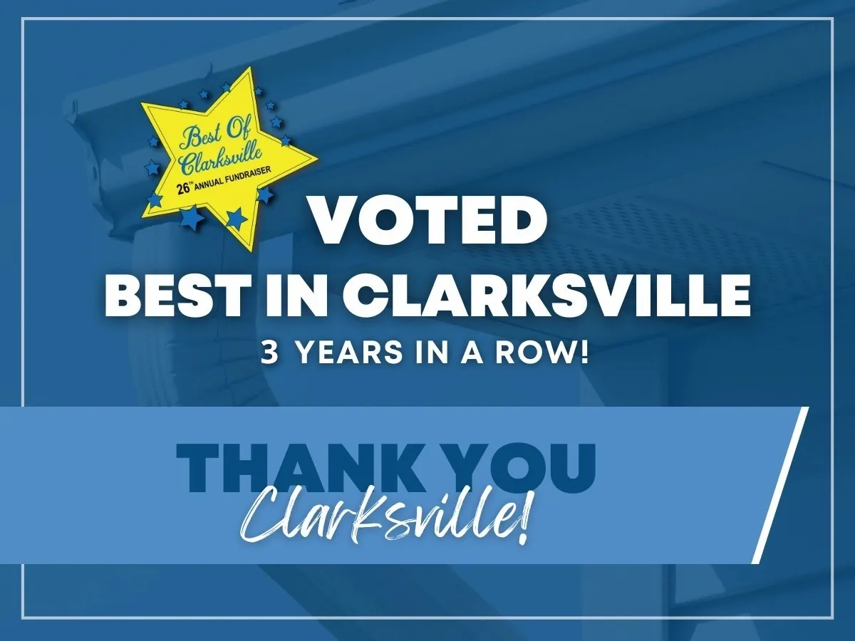 Voted Best in Clarksville 3 Years in a Row - Thank You Clarksville badge. Offering Clarksville Roofing Specials